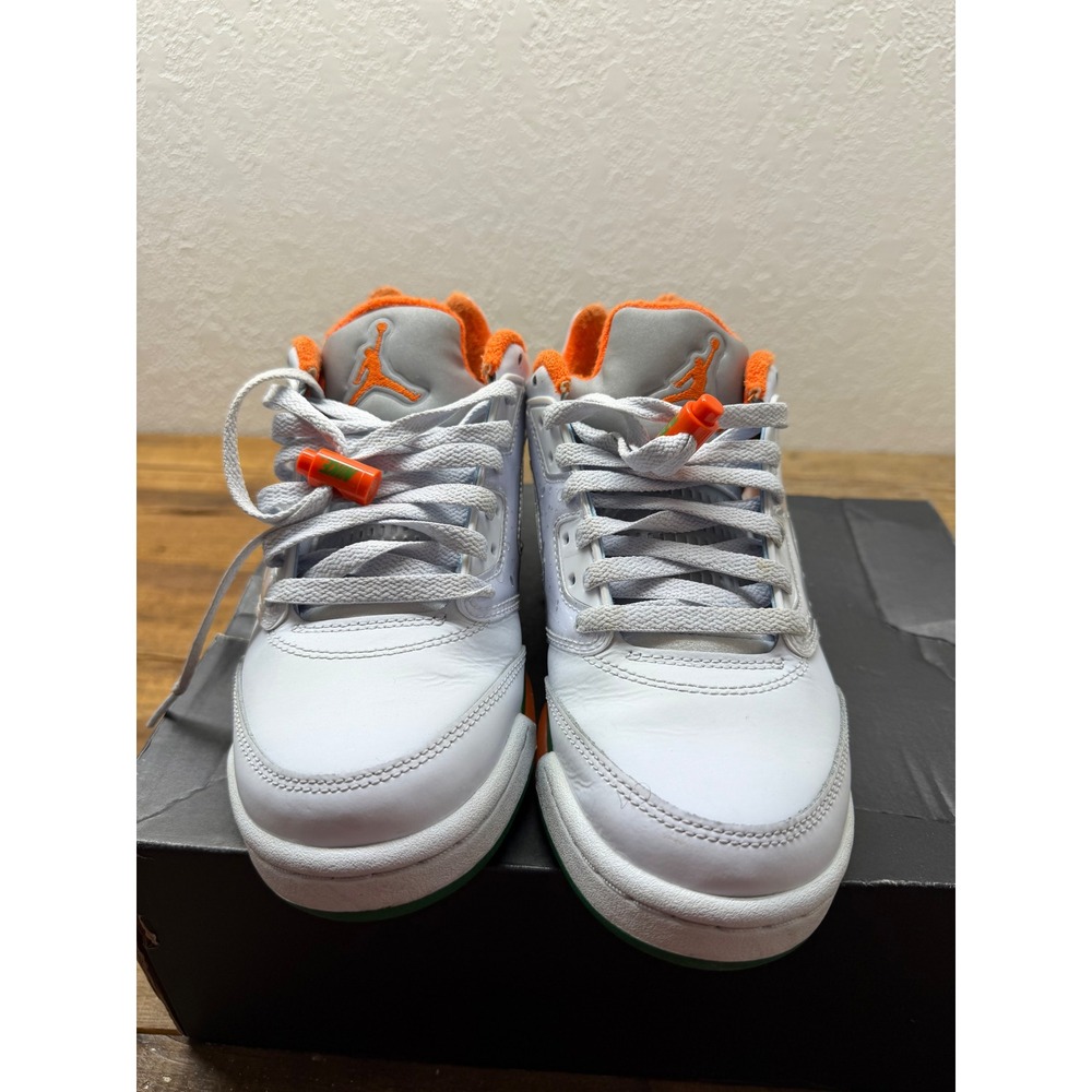 Air 5 Retro Low GS Football Grey Brilliant Orange FQ1293-018 Size 6.5Y - Picture 5 of 8